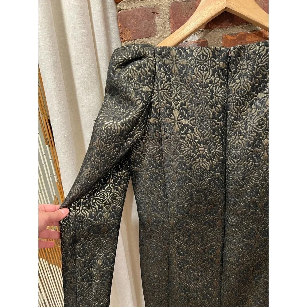 Vintage Jacquard Black & Gold Mini dress - Picture 4 of 8